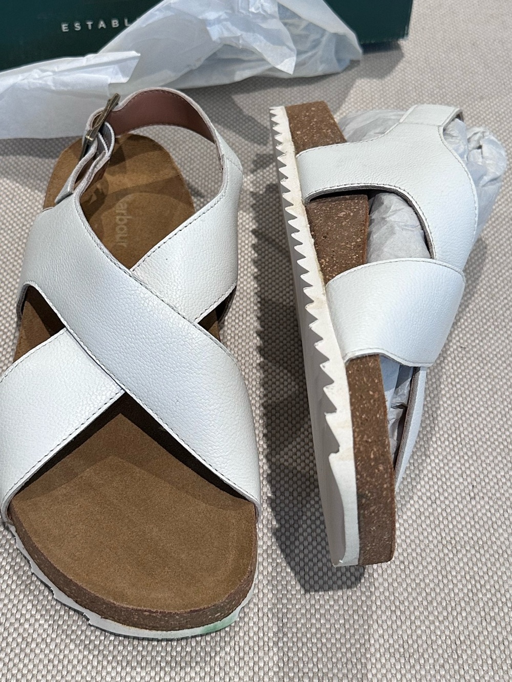 BARBOUR size 8 White Soft Leather Comfort Sandals Adjustable Buckle NEW $268 - Picture 12 of 16